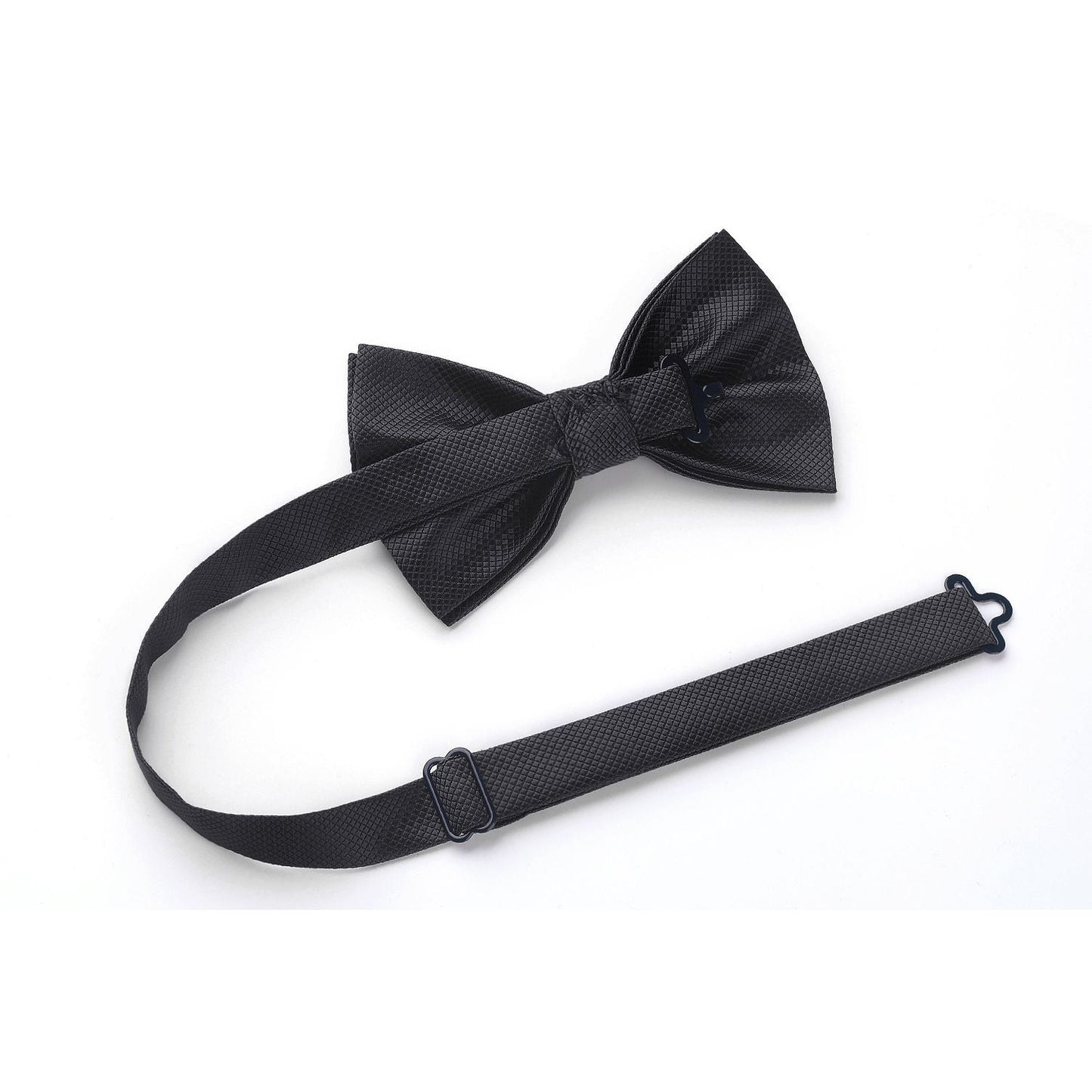 Hisdern Black Solid Pre-Tied Bow Tie Accessories Set For Evening Wear