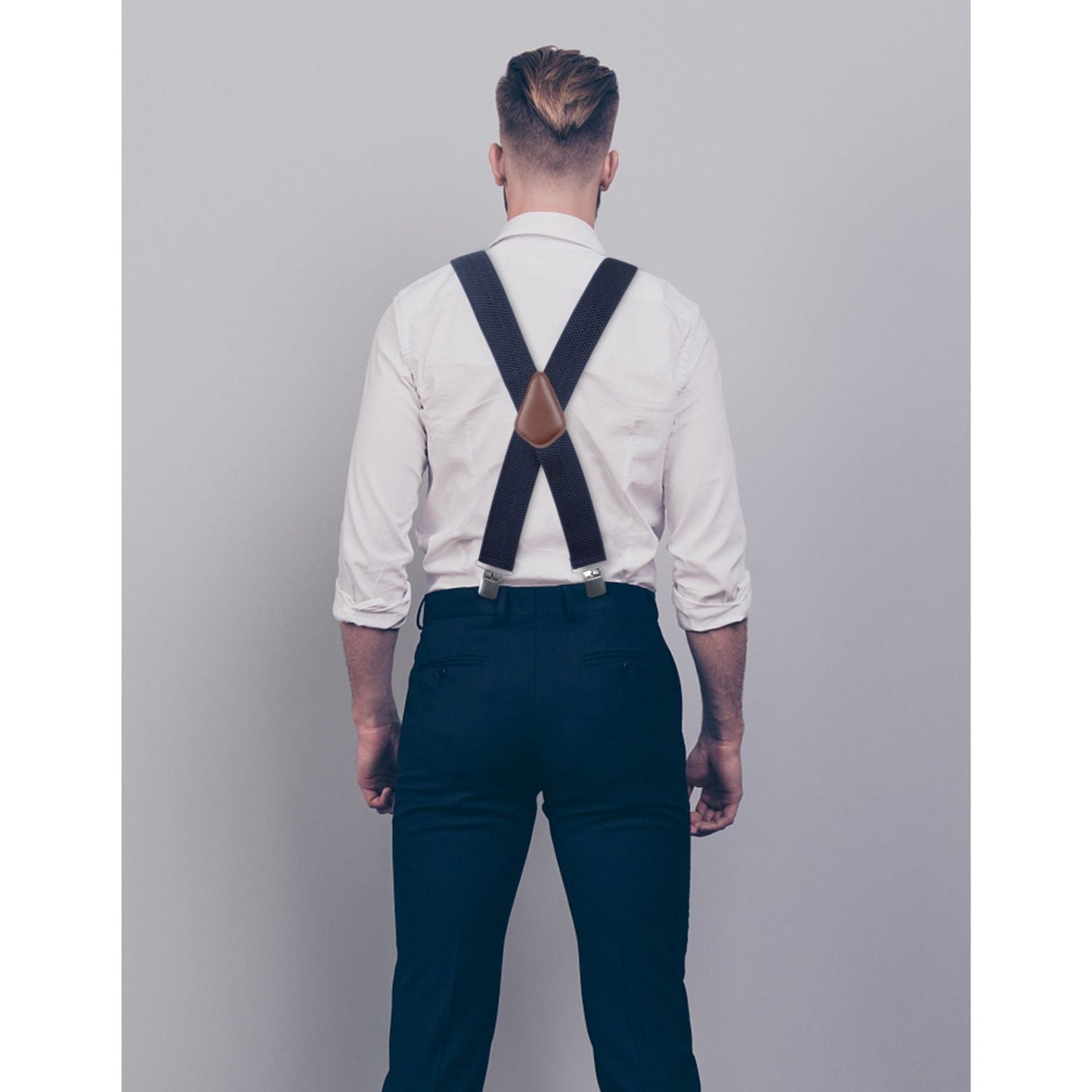 Hisdern 2 Inch Adjustable Suspender Navy Blue with 4-Clip for Formal Pants