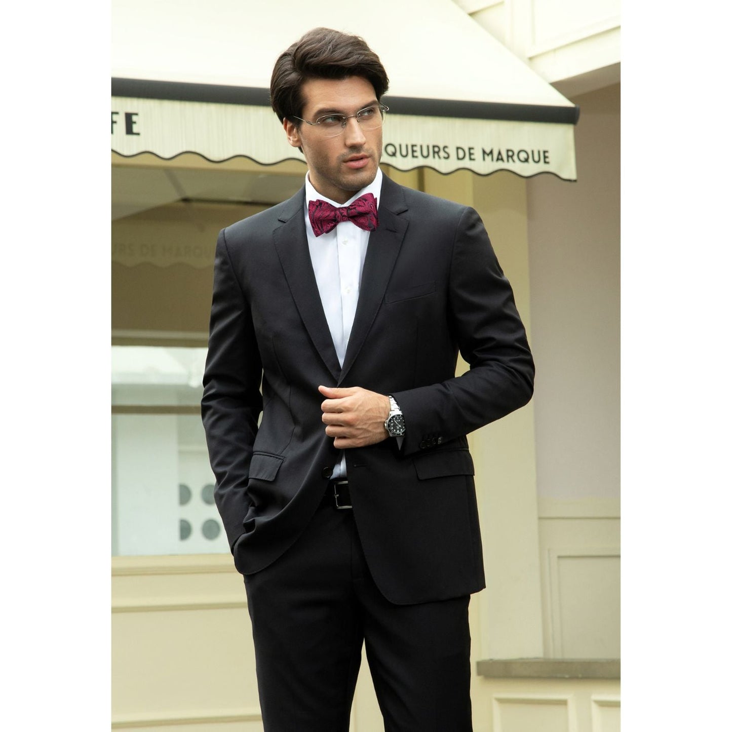 Hisdern Burgundy Paisley Bow Tie Set For Evening Wear
