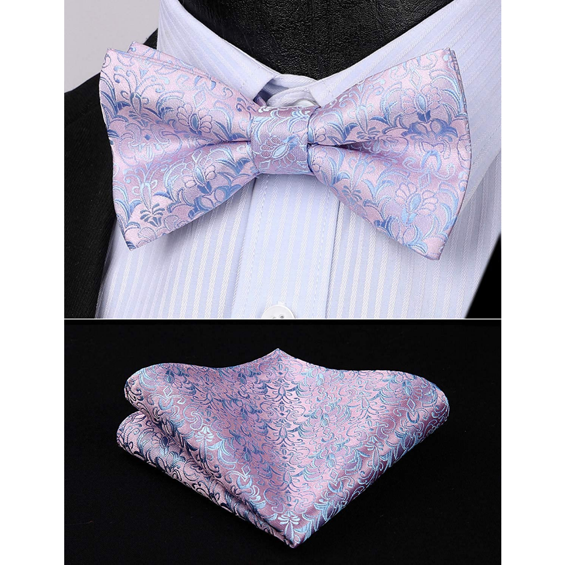 Hisdern Pink Paisley Pre-Tied Bow Tie Set for Wedding