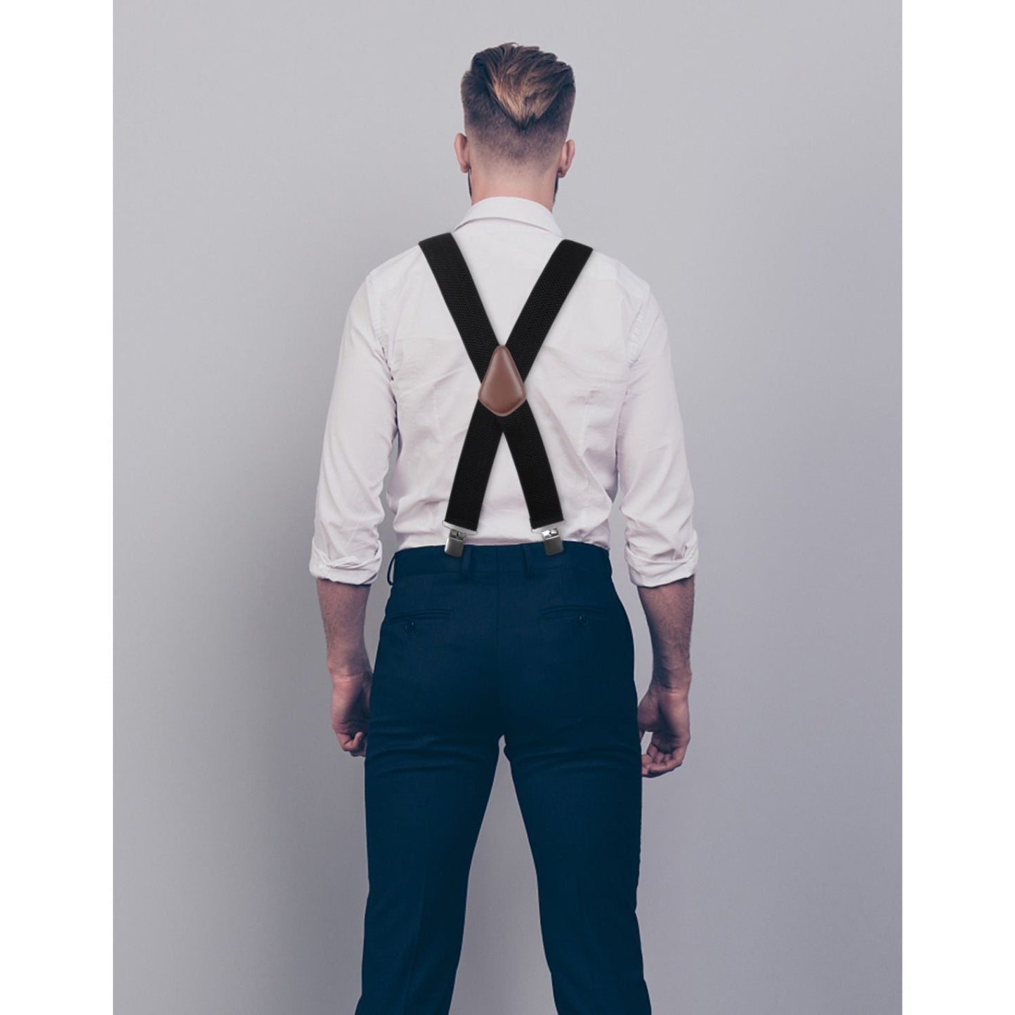 Hisdern 2 Inch Adjustable Suspender Black with 4-Clip for Formal Pants