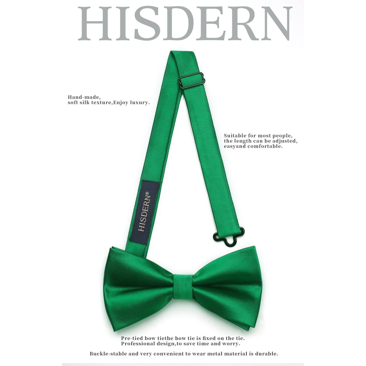 Hisdern Green Solid Pre-Tied Bow Tie For Evening Wear