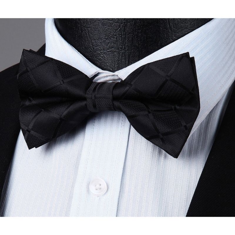 Hisdern Plaid Suspenders Pre-tied Bow Tie Set Navy Blue Pattern Accessories