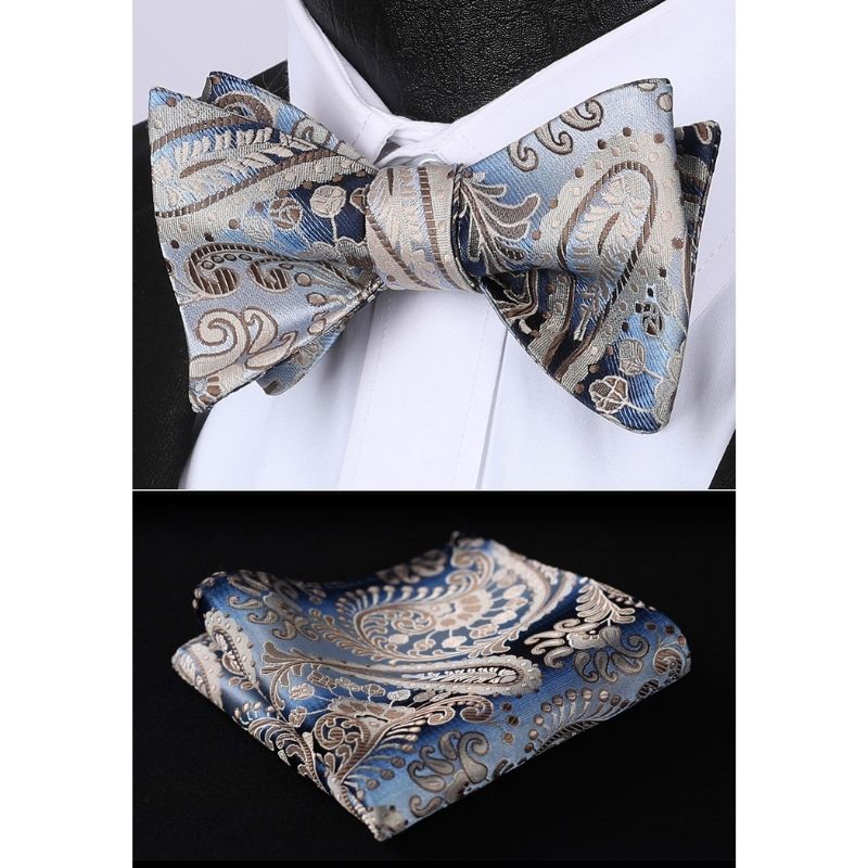 Hisdern Blue Paisley Bow Tie Set Groomsmen Wedding