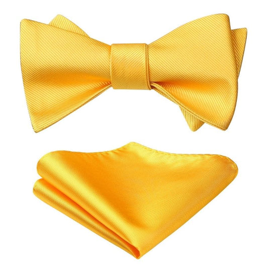 Hisdern Yellow Solid Bow Tie Accessories Set For Evening Wear