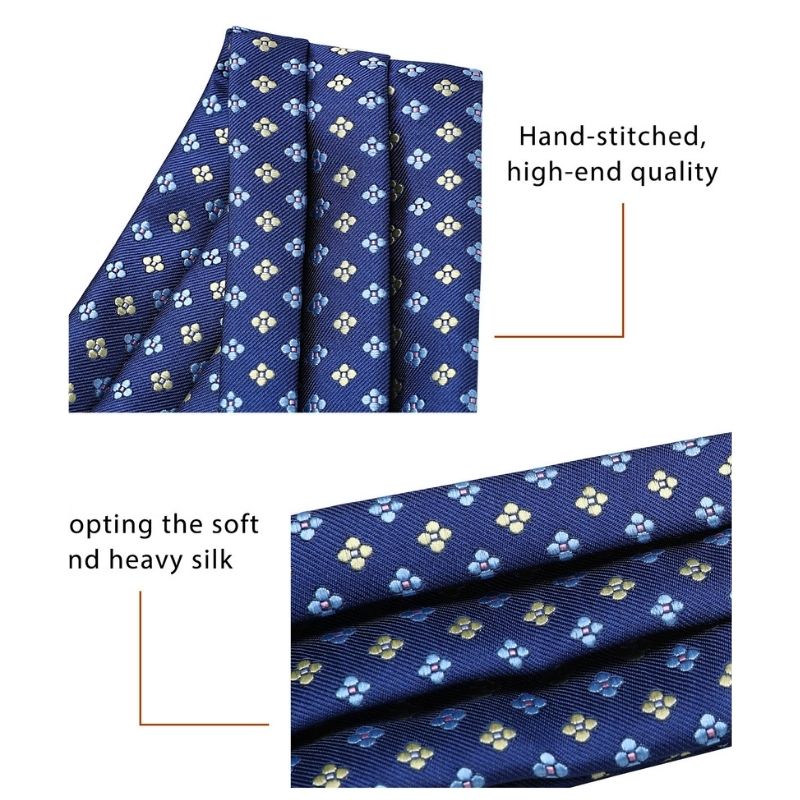 Hisdern Navy Blue Yellow Floral Men’s Neckwear for Casual Style