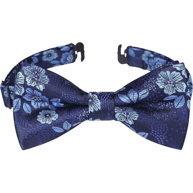 Hisdern Blue Floral Floral Pre-Tied Bow Tie for Boys