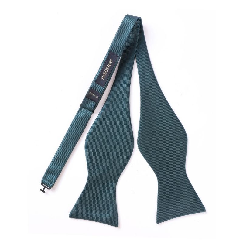 Hisdern Green Solid Bow Tie Accessories Set For Evening Wear