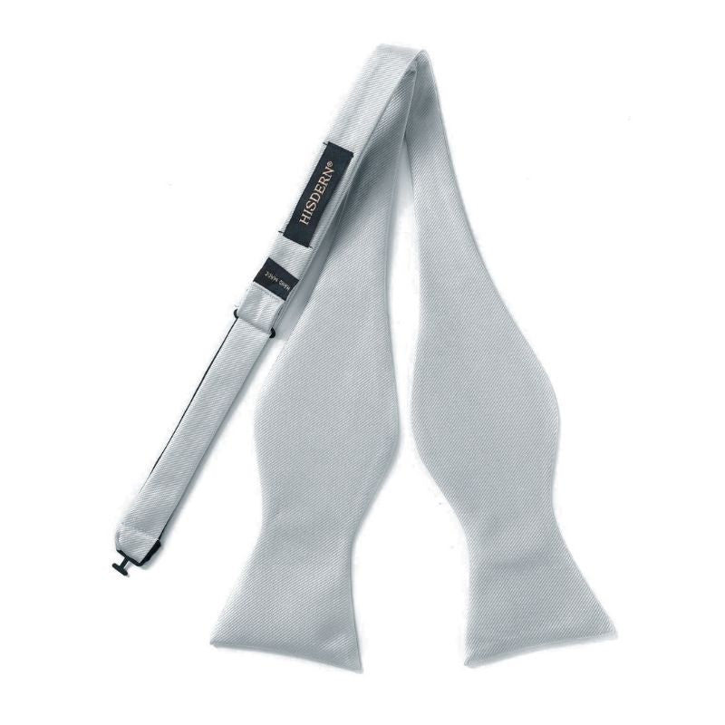 Hisdern Silver Solid Bow Tie Accessories Set For Evening Wear
