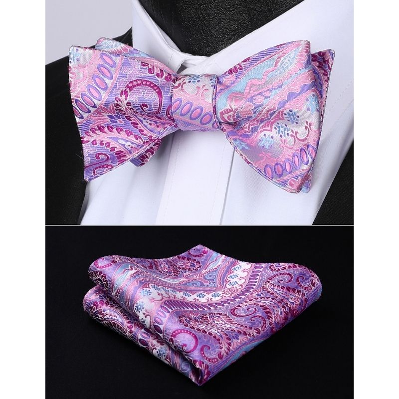 Hisdern Pink Paisley Bow Tie Set For Evening Wear