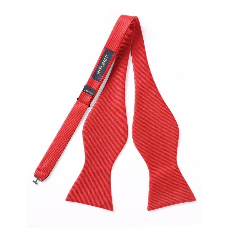 Hisdern Red Solid Bow Tie Accessories Set For Evening Wear