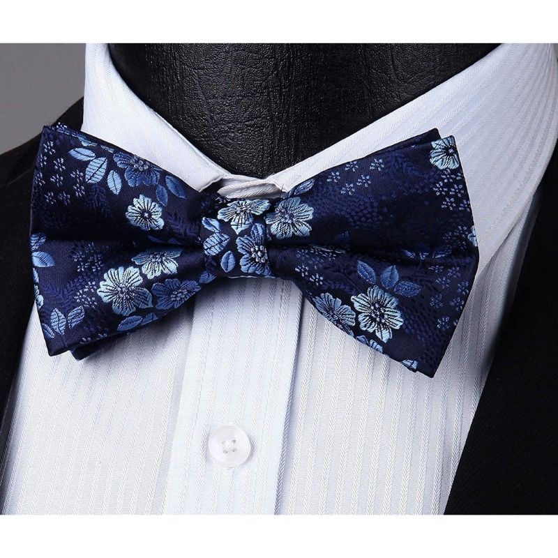 Hisdern Vintage Blue Floral Pre-Tied Bow Tie for Prom