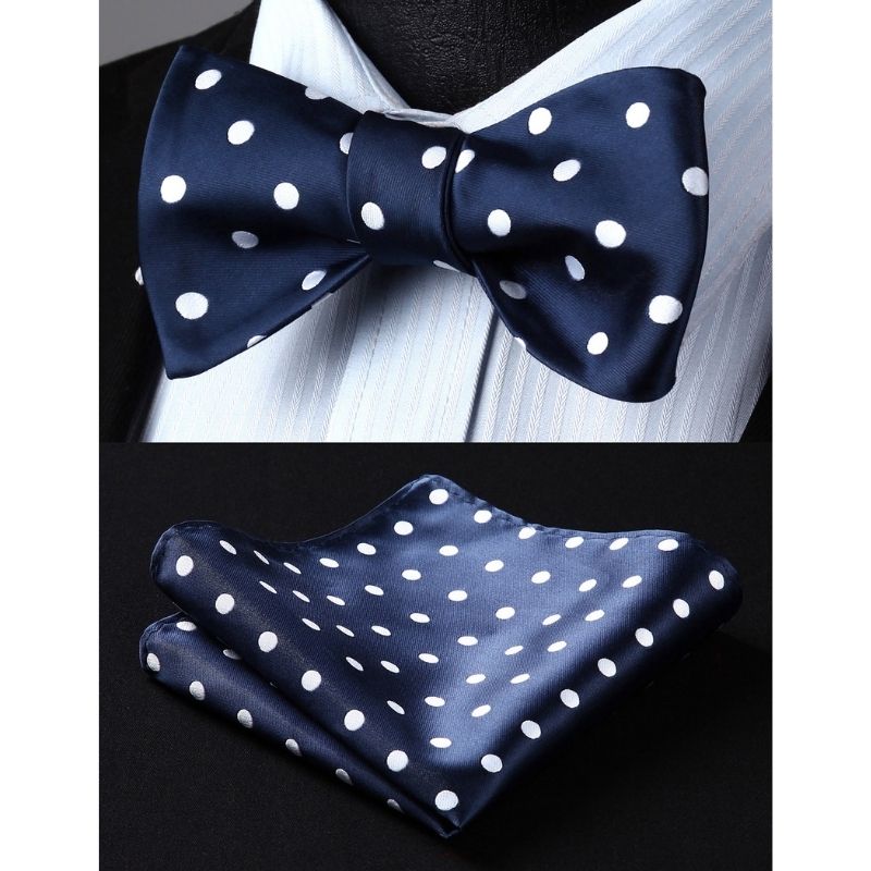 Hisdern Polka Dots Blue White Bow Tie Set for Party Wedding