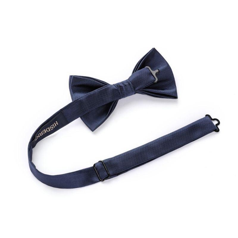 Hisdern Navy Blue Solid Pre-Tied Bow Tie Accessories Set For Evening Wear