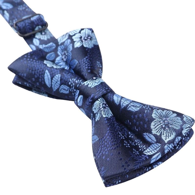 Hisdern Blue Floral Floral Pre-Tied Bow Tie for Boys