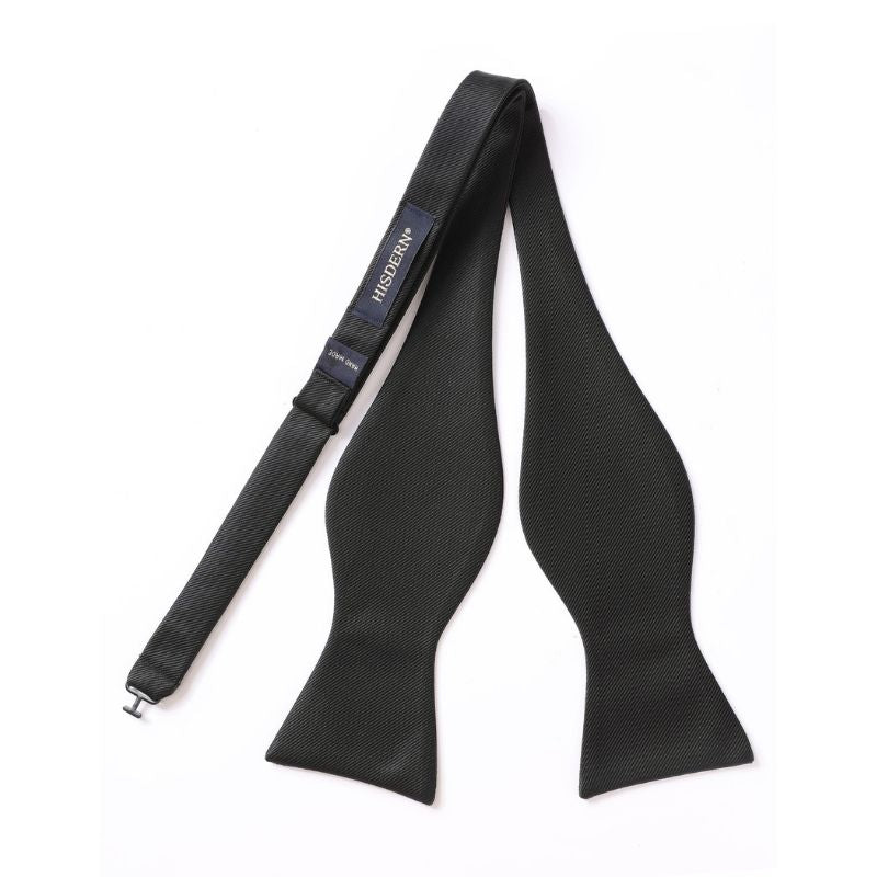 Hisdern Black Solid Bow Tie Accessories Set For Evening Wear