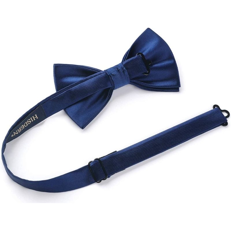 Hisdern Navy Blue Solid Pre-Tied Bow Tie Accessories Set For Evening Wear