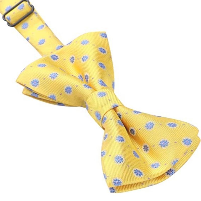 Hisdern Yellow Blue Floral Paisley Pre-Tied Bow Tie for Boys
