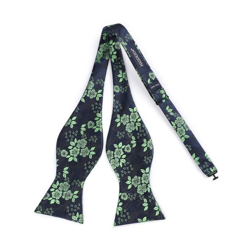 Hisdern Green Navy Blue Floral Bow Tie Set Groomsmen Wedding