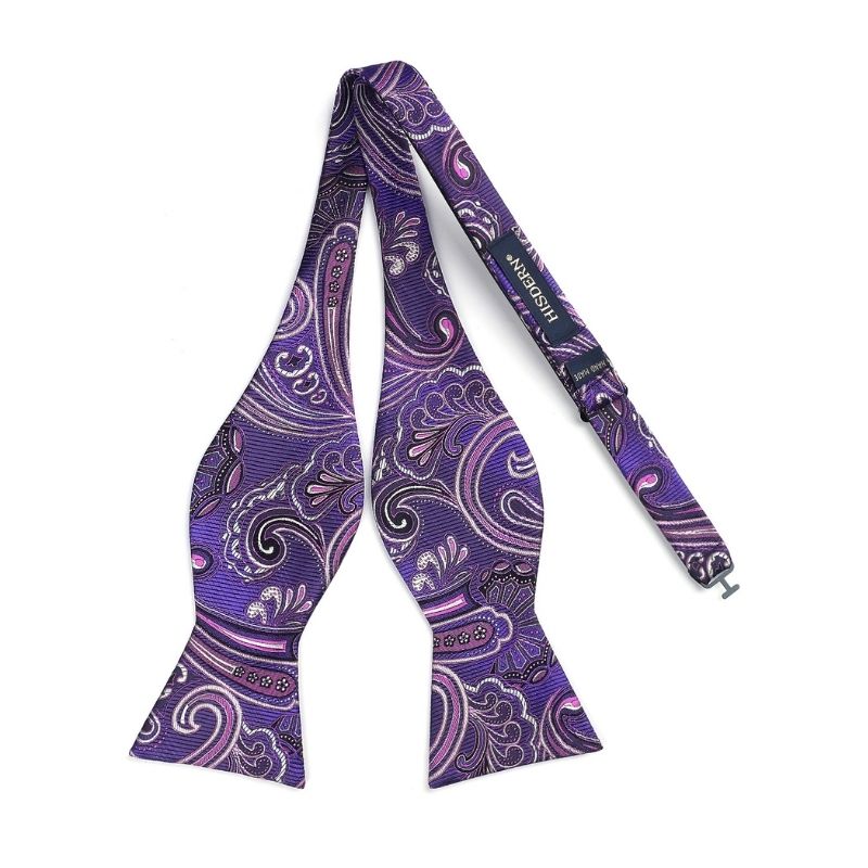 Hisdern Pink Purple Paisley Bow Tie Set For Evening Wear