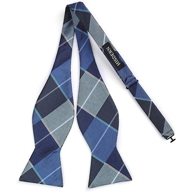 Hisdern Blue Navy Blue Plaid Bow Tie Set For Special Occasions