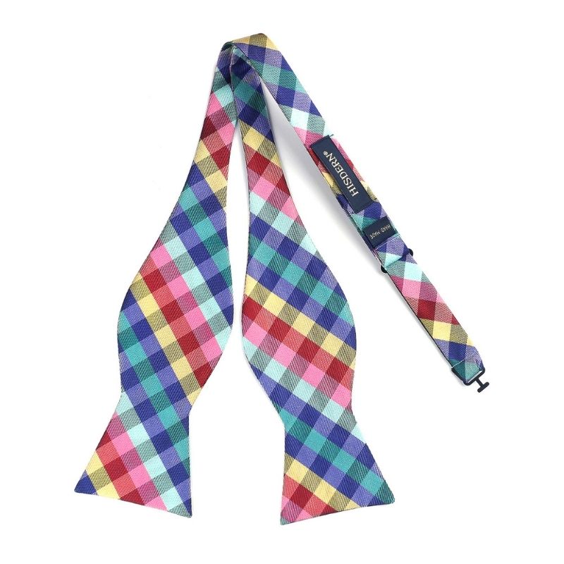 Hisdern Yellow Blue Red Plaid Bow Tie Set For Special Occasions