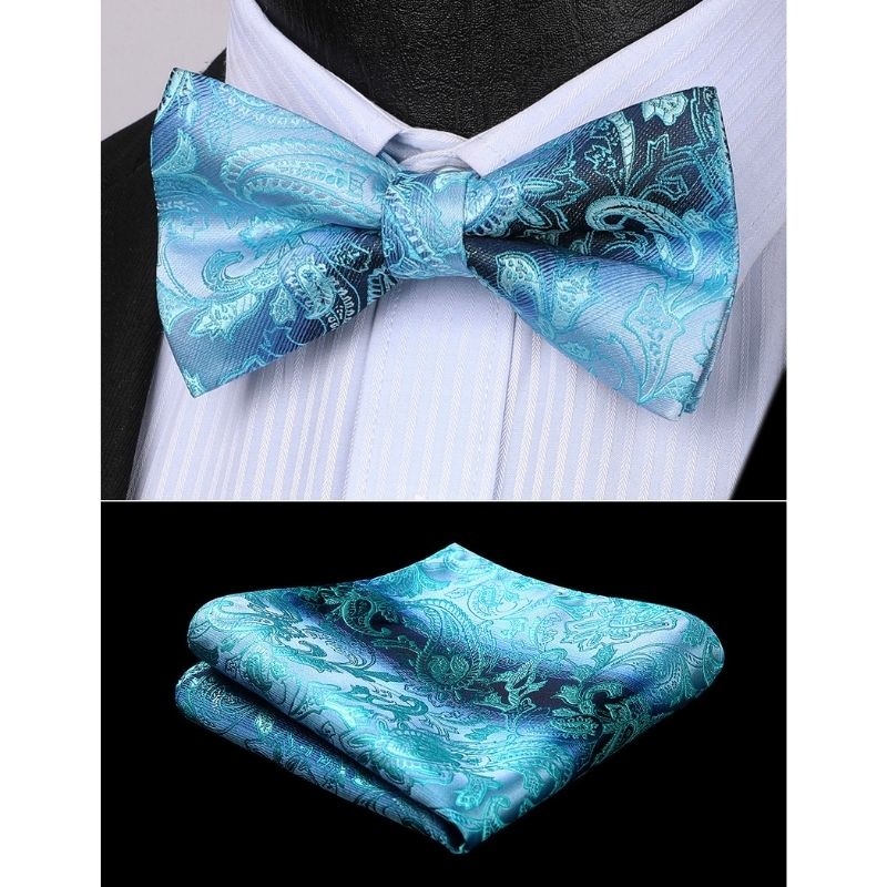 Hisdern Vintage Zauqa Paisley Pre-Tied Bow Tie Set for Wedding