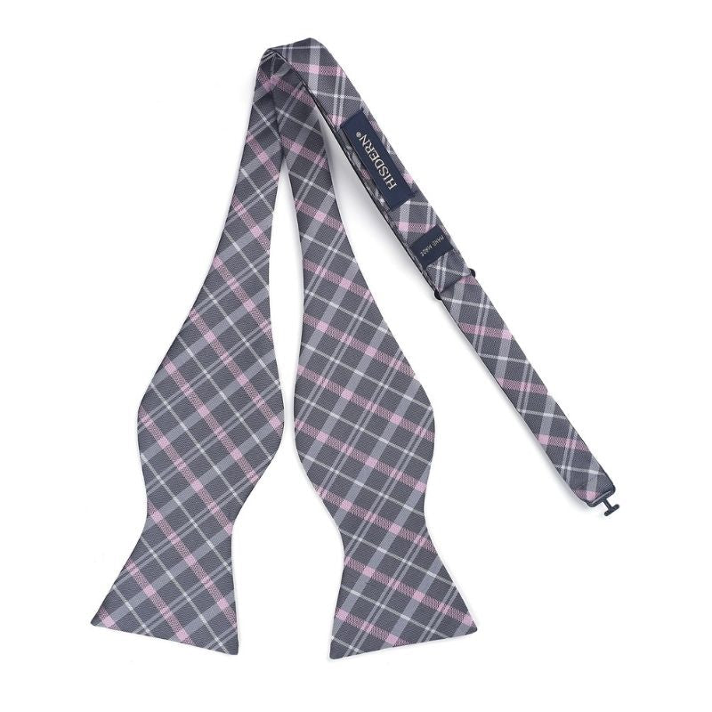 Hisdern Pink Grey Plaid Bow Tie Set For Special Occasions
