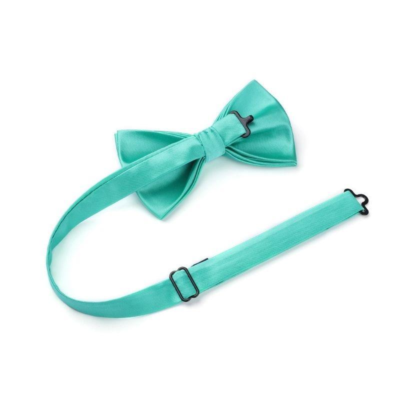 Hisdern Mint Green Solid Pre-Tied Bow Tie Accessories Set For Evening Wear