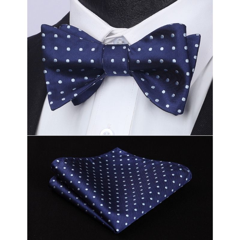 Hisdern Polka Dots Blue Bow Tie Set for Party Wedding