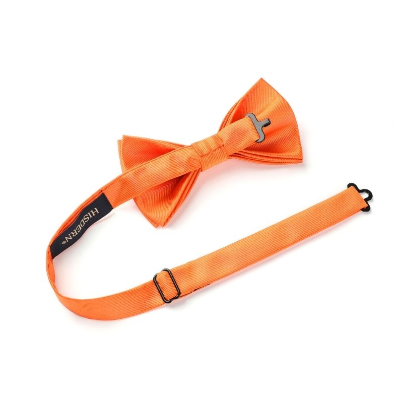 Hisdern Orange Solid Pre-Tied Bow Tie Accessories Set For Evening Wear