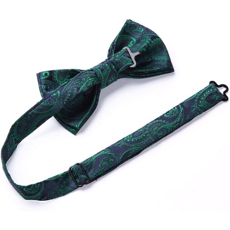 Hisdern Vintage Green Navy Paisley Pre-Tied Bow Tie Set for Wedding