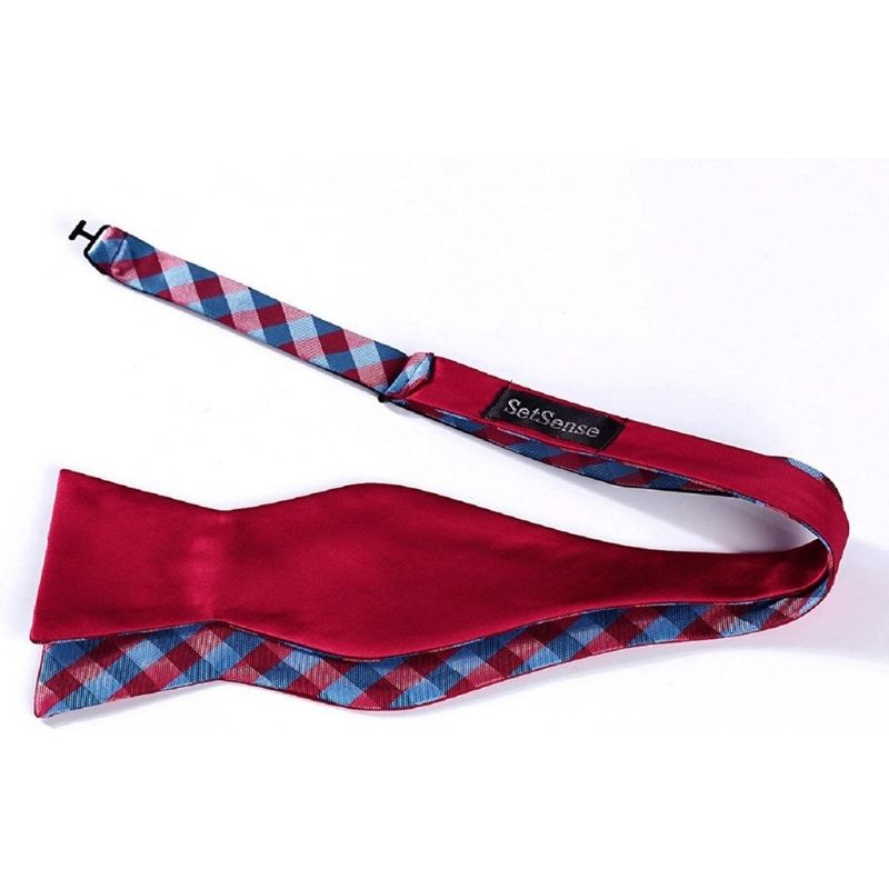 Hisdern Blue Red Plaid Bow Tie Set For Special Occasions