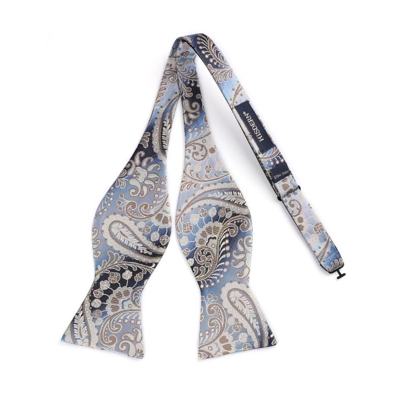 Hisdern Blue Paisley Bow Tie Set Groomsmen Wedding