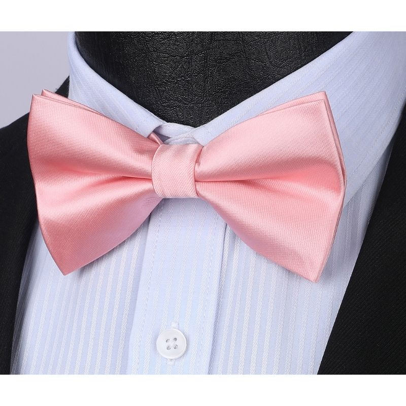 Hisdern Pink Solid Pre-Tied Bow Tie Adjustable For Wedding Party