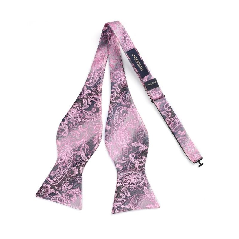 Hisdern Pink Black Paisley Bow Tie Set For Evening Wear