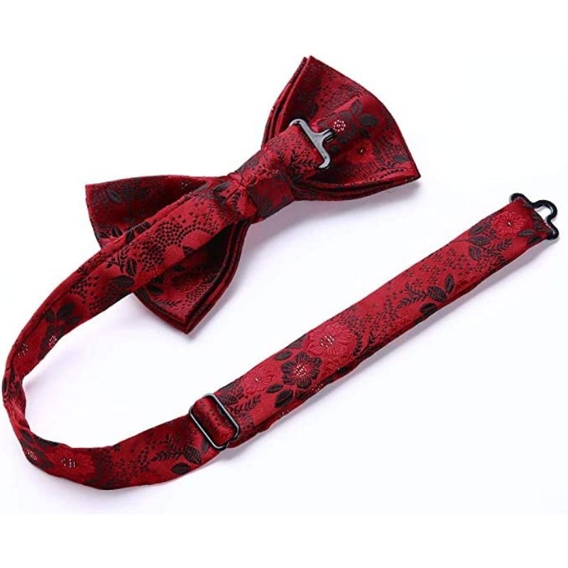 Hisdern Black Red Floral Pre-Tied Bow Tie For Evening Wear