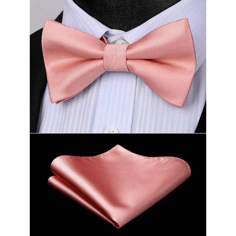 Hisdern Pink Solid Pre-Tied Bow Tie Accessories Set For Evening Wear