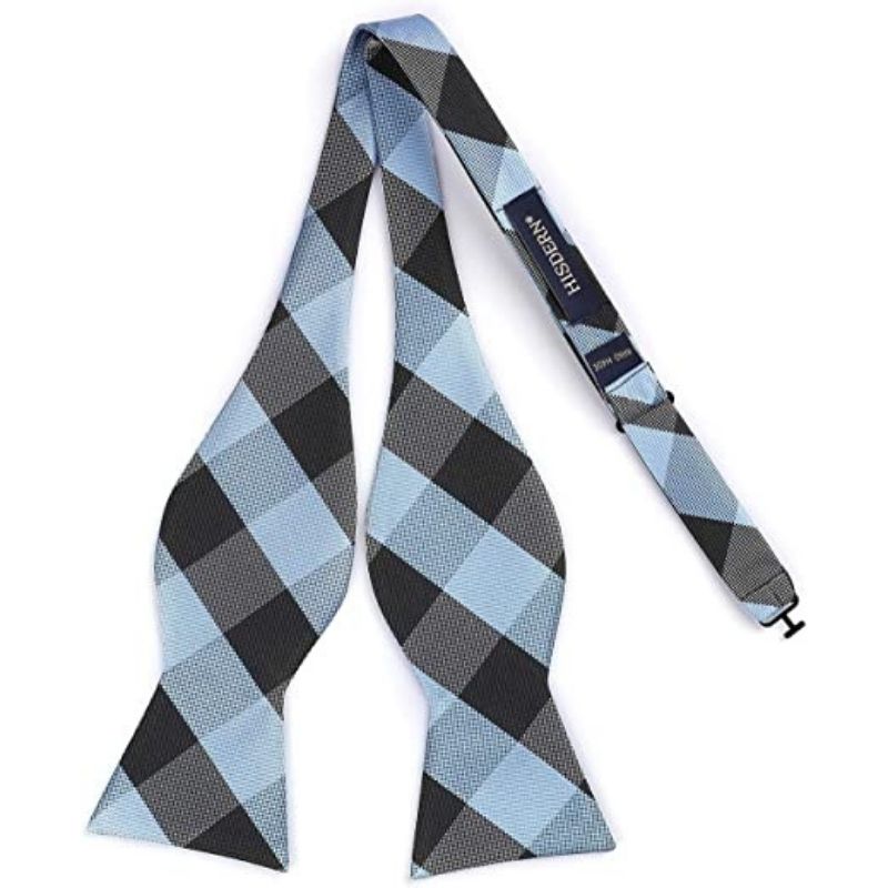 Hisdern Grey Blue Plaid Bow Tie Set For Special Occasions