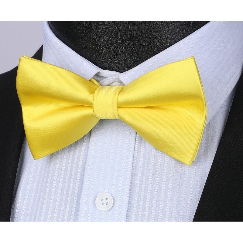 Hisdern Yellow Solid Pre-Tied Bow Tie For Evening Wear