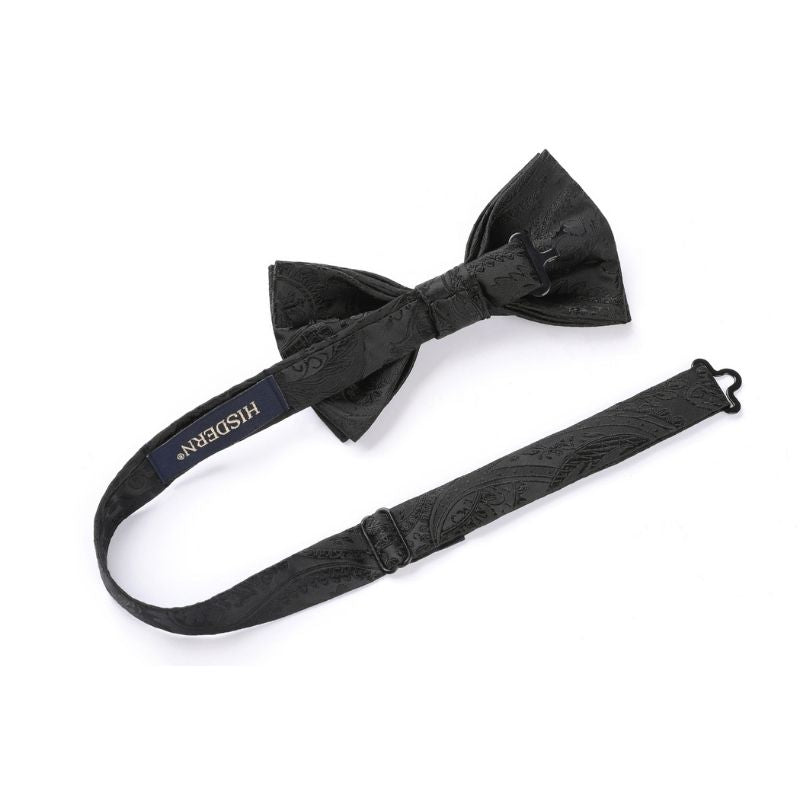 Hisdern Black Paisley Pre-Tied Bow Tie Set for Wedding