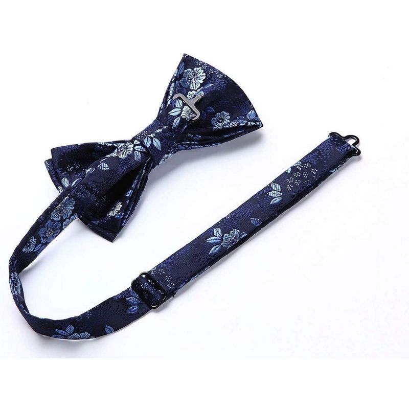 Hisdern Vintage Blue Floral Pre-Tied Bow Tie for Prom