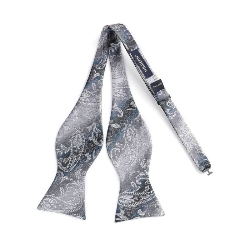 Hisdern Grey Paisley Bow Tie Set For Evening Wear