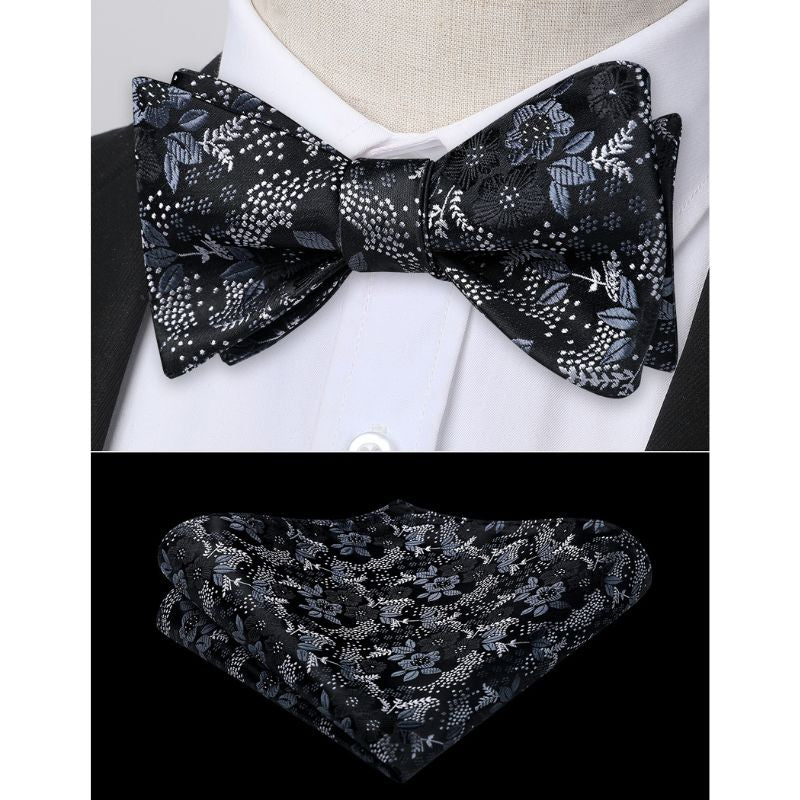 Hisdern Blue White Floral Bow Tie Set Groomsmen Wedding
