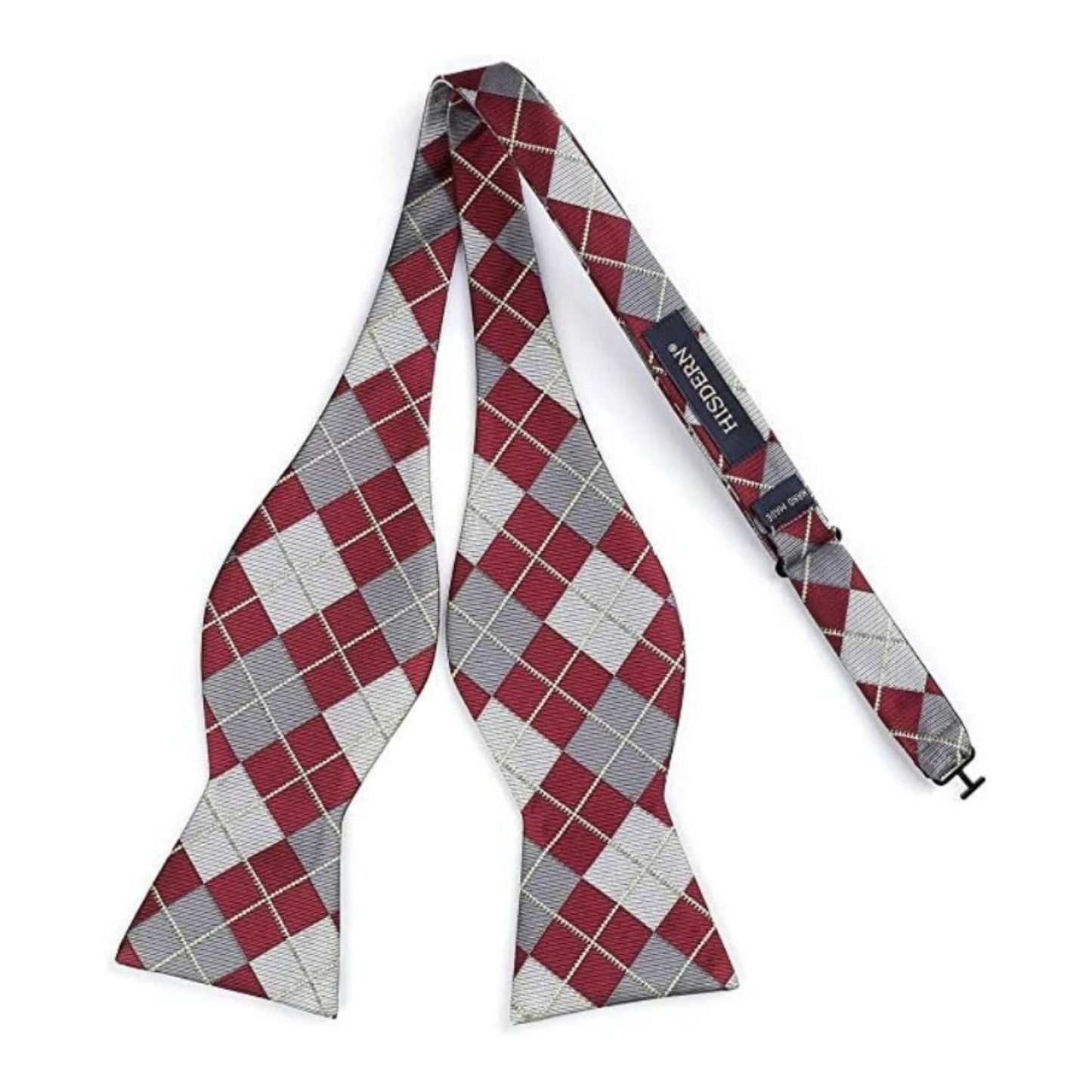 Hisdern Burgundy Grey Plaid Bow Tie Set For Special Occasions
