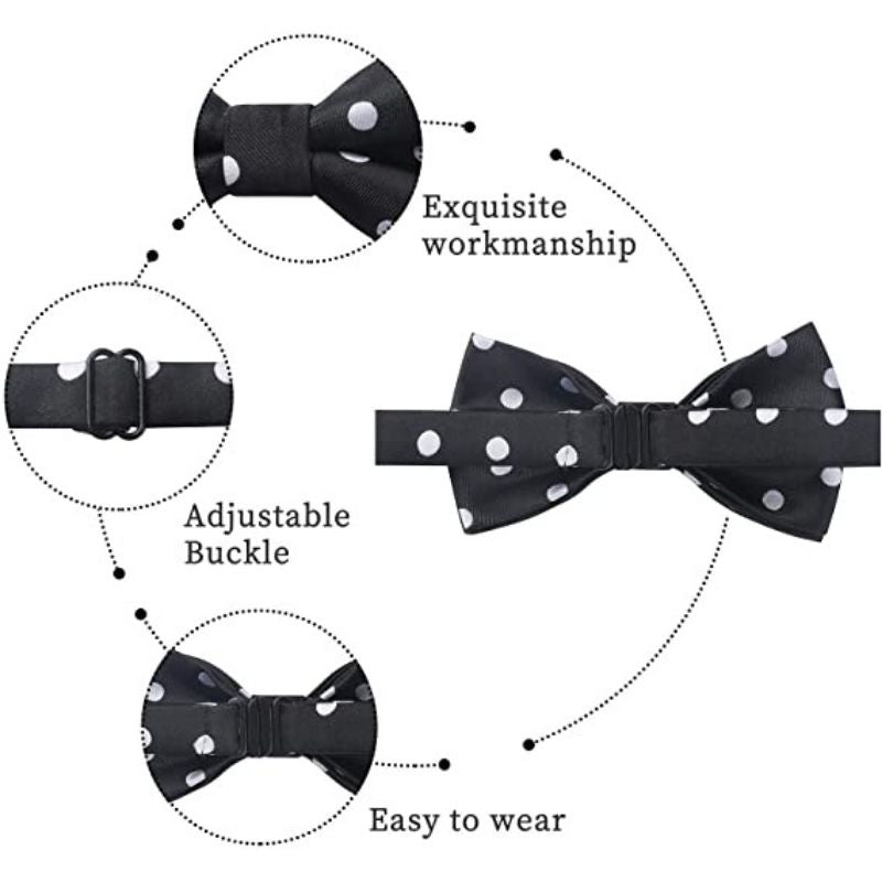 Hisdern Black White Polka Dot Pre-Tied Bow Tie for Boys