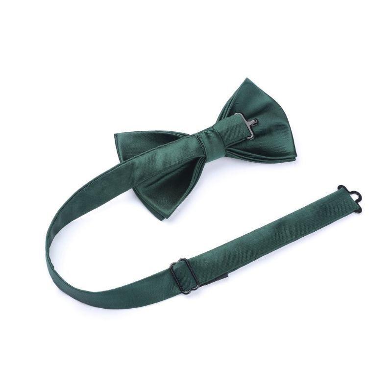 Hisdern Dark Green Solid Pre-Tied Bow Tie Accessories Set For Evening Wear