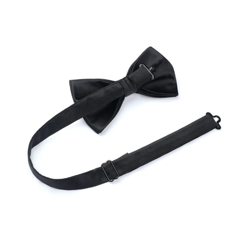 Hisdern Black Solid Pre-Tied Bow Tie Accessories Set For Evening Wear