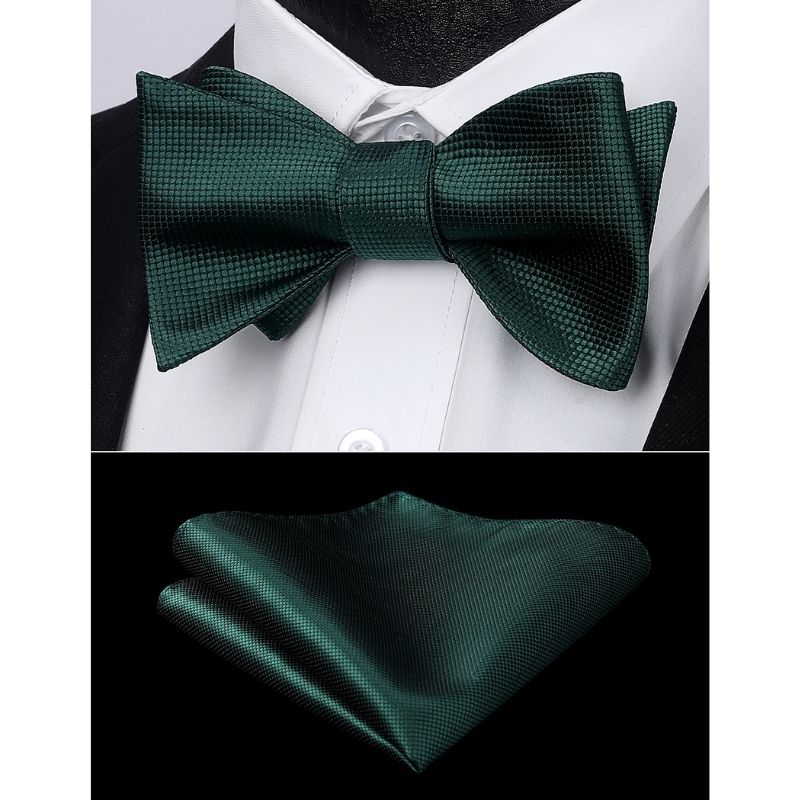 Hisdern Green Plaid Bow Tie Set For Special Occasions