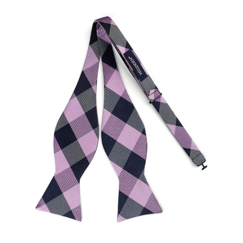 Hisdern Purple Navy Blue Plaid Bow Tie Set For Special Occasions